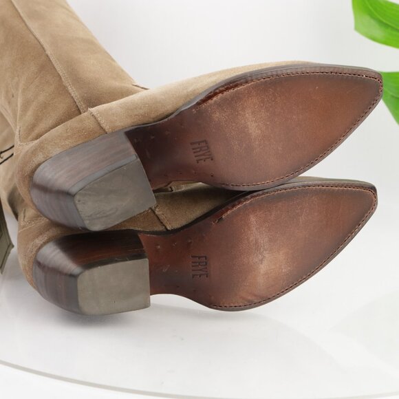 Frye Womens Sacha OTK Riding Boot Size 6.5 Tan Suede Western Block Heel Pointed - Picture 14 of 16